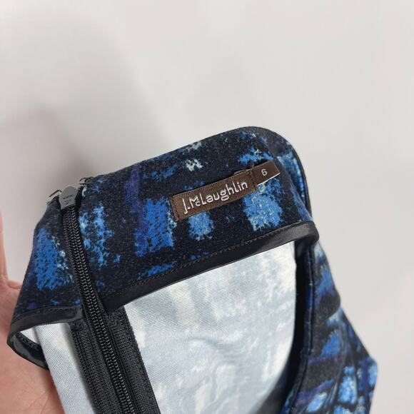 J Mclaughlin 6 Blue Plaid Print Knit Pencil Skirt Rayon Stretch Work Office - Picture 7 of 9